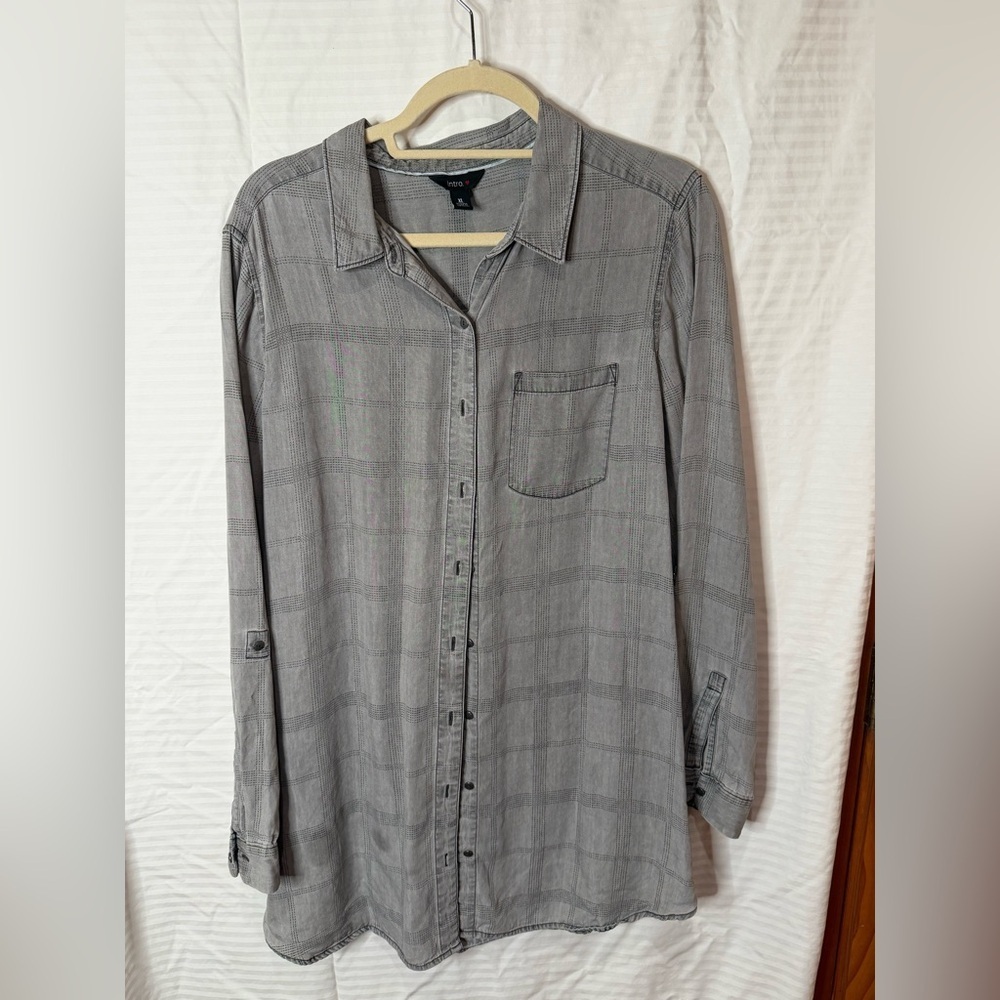 INTRO XL Gray Button-Up Tunic w Roll-up Sleeves